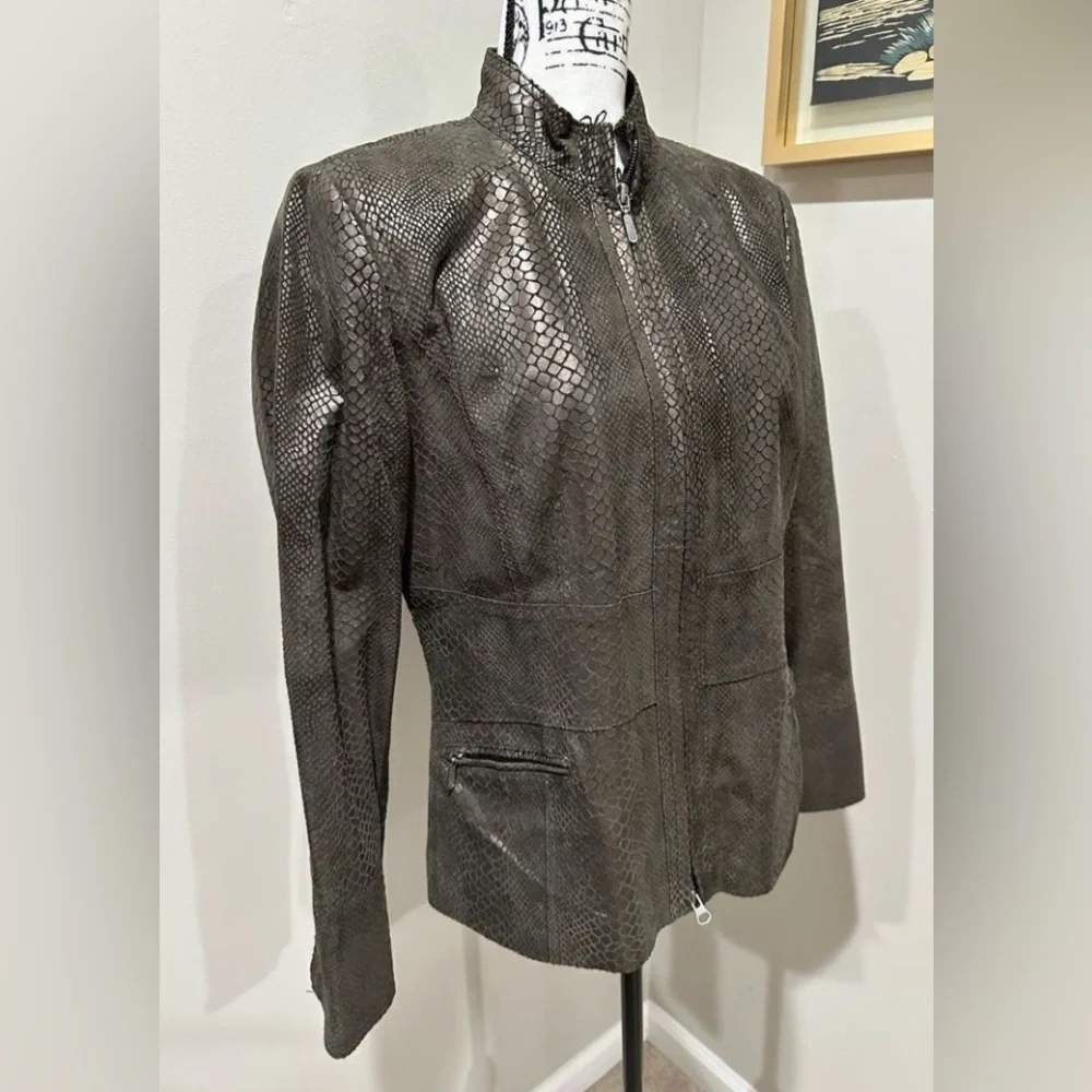 Alfani Brown Leather Jacket with Textured Finish - Picture 2 of 7